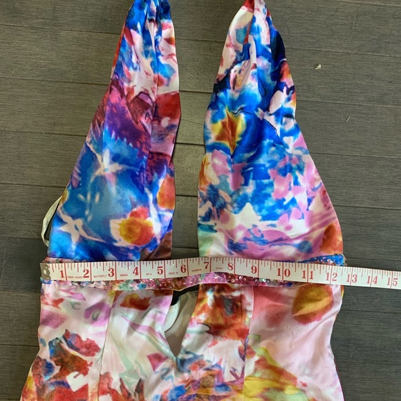 Jovani 100% Silk Multicolour Prom Halter Dress w/ Scarf Size 2 - Picture 4 of 16